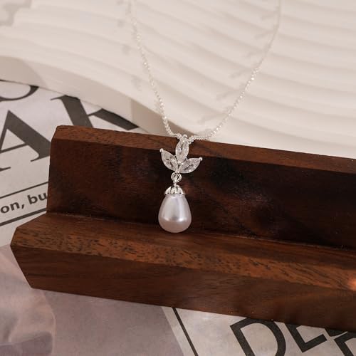 Pearl Necklaces for Women Trendy,Dainty Pearl Pendant Necklace | 14k Gold Plated Elegant Pearl Necklace,Simple Pearl Pendant,Dainty Gold Jewelry,Waterproof Summer Bridal Wedding Accessories - color: SILVER-12