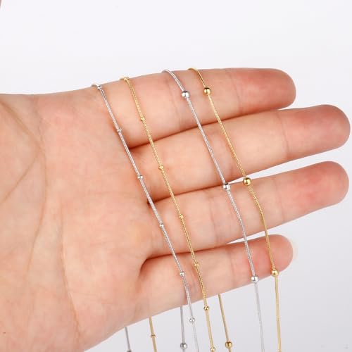 33FT 1mm Stainless Steel Satellite Snake Chain Roll Bulk for Jewelry Making | 304 Stainless Steel Beaded Round Snake Chains Spool for DIY Craft Necklace Bracelet - color: Small Beads Stainless Steel Satellite Snake Chains