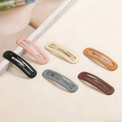 24 Pcs Rectangle Snap Hair Clips for Women Girls, 2.7 inch Large No Slip Neutral Matte Metal Hair Barrettes for Thick Thin Fine Hair - color: Black/Brown/Khaki/Grey/Pink/Beige