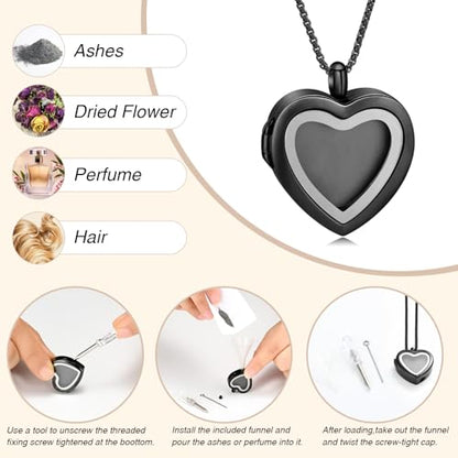 Oinsi Cremation Locket Necklace For Ashes Of Loved One Carry Photo Glass Memorial Urn Jewelry 316L Stainless Steel Keepsake Gifts - color: B-Customize Image