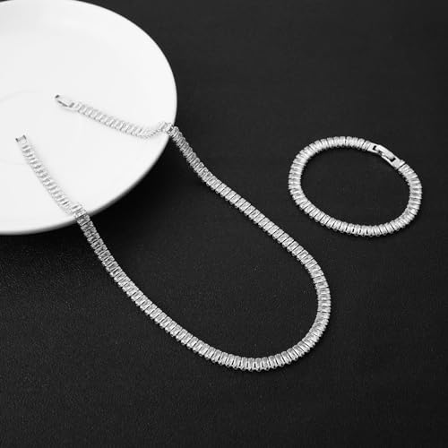 HZMAN Crystal Necklace Bracelet Jewelry Set for Women Dainty Rhinestone Choker Necklace Tennis Bracelet Cubic Zirconia Bridal Wedding Jewelry - color: Silver