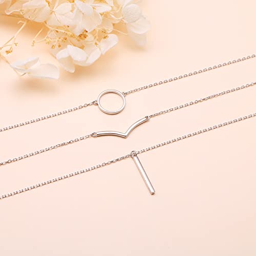 925 Sterling Silver Multilayer Layered Triple Long Chain Necklace for Women - style: 3 Multilayer Layered