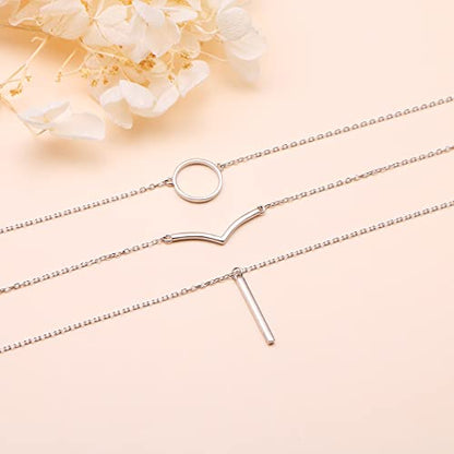 925 Sterling Silver Multilayer Layered Triple Long Chain Necklace for Women - style: 3 Multilayer Layered