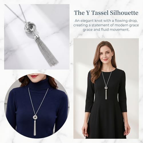 Tassel Necklace For Women Silver Y Knot Pendant Snake Chain Jewelry | Tassel Necklace For Women Knot Pendant Snake Chain Adjustable Minimalist Elegant Jewelry For Daily And Formal Wear