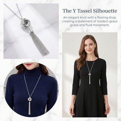 Tassel Necklace For Women Silver Y Knot Pendant Snake Chain Jewelry | Tassel Necklace For Women Knot Pendant Snake Chain Adjustable Minimalist Elegant Jewelry For Daily And Formal Wear