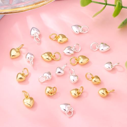 Elecrelive Crystal Heart Charms Rhinestone Heart Pendants Valentine Charms for Necklace Bracelet Earring Wedding Jewelry - color: Golden & Silver