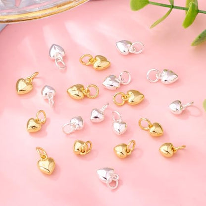 Elecrelive Crystal Heart Charms Rhinestone Heart Pendants Valentine Charms for Necklace Bracelet Earring Wedding Jewelry - color: Golden & Silver