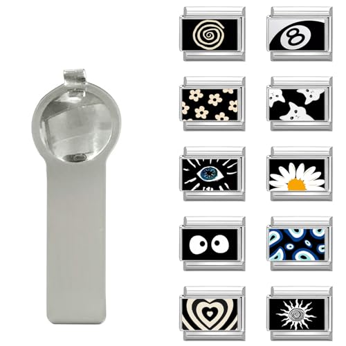 papasgix 11Pcs Italian Charms Set, 10mm*9mm Silvery Italian Charm | Italian Charms Bracelet Link Black Patterns Stainless Steel DIY Jewelry Gifts - style: Heart