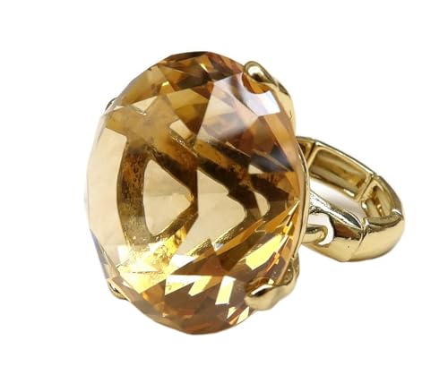 NYFASHION101 Women's Extra Big Rhinestone Fashion Stretch Ring - color: Brown/Gold-Tone
