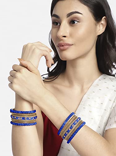 Aheli Ethnic Metal Bangles Chudha Set Stone Studded Bangle Set Indian Wedding Wear Fashion Jewelry Gift for Women Blue - color: Blue