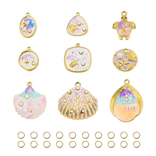 UMAOKANG 9 Pack Gold Plated Stainless Steel Charms Bulk, Purple Enamel Ocean Collection Charm Pendant for Jewelry Making - color: Purple