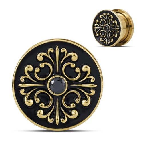 COOEAR Stainless Steel Star Ear Gauges, Vintage Gothic Ear Plugs and Tunnels, Fashion Ear Expanders. - color: S8777J, size: 5/8"(16mm)