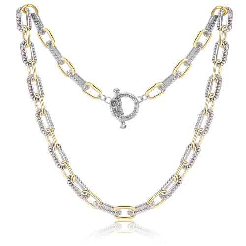 Wire Necklaces for Women, 2 Tone Link Chain Necklaces Circles Adjustable Necklaces Costume Jewelry for Women Gifts - color: Paperclip-A
