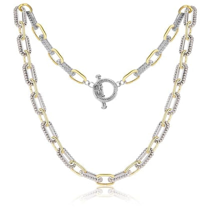 Wire Necklaces for Women, 2 Tone Link Chain Necklaces Circles Adjustable Necklaces Costume Jewelry for Women Gifts - color: Paperclip-A