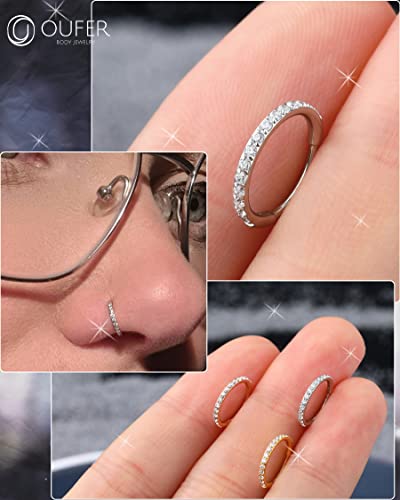 OUFER Nose Rings Surgical Steel Cartilage Earrings Tragus 316L Stainless Steel Helix Earrings Cartilage Earring 14G/16G/18G/20G Hinged Segment Rings Hoop - color: Silver