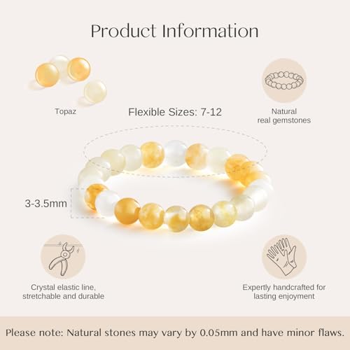 NLIEO Handmade Natural Gemstone Crystal Beaded Stretch Band Ring for Women | Handmade, 3mm Natural Stone, Size 7-12, Stretchy, Beaded Jewelry, Green Bead Rings, Trendy Jewelry Gift - style: Topaz