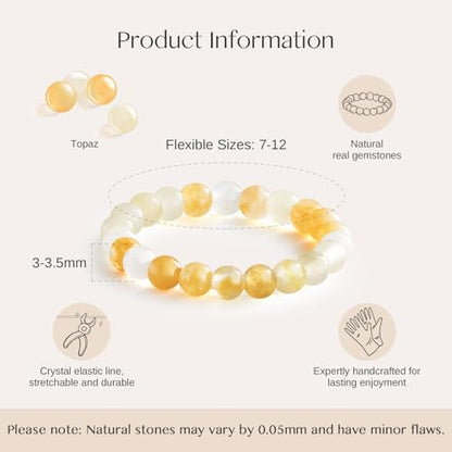 NLIEO Handmade Natural Gemstone Crystal Beaded Stretch Band Ring for Women | Handmade, 3mm Natural Stone, Size 7-12, Stretchy, Beaded Jewelry, Green Bead Rings, Trendy Jewelry Gift - style: Topaz