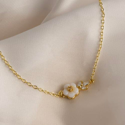 Gold Bracelets for Women Pearl Bracelet 14k Gold/White Gold Plated | Dainty Cubic Zirconia CZ Accented, Bridesmaid Jewelry, Prom Bracelet, Wedding Bracelets for Brides - color: gold-cute flower