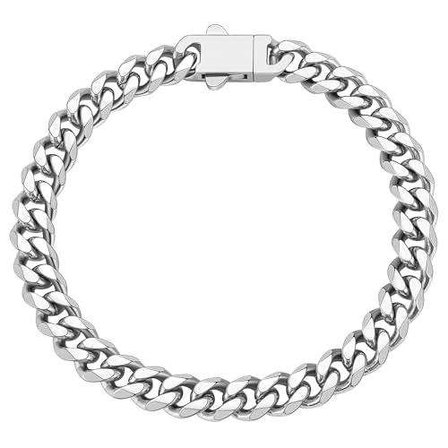 Fiusem Cuban link Bracelets for Men | 5mm/7mm/8mm Width, 7.1"/7.5"/7.9" Length Silver Tone Stainless Steel Bracelets for Men