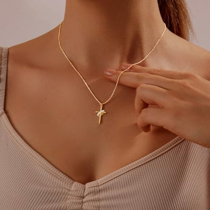 Airmb Cross Necklace for Women Gold/Silver Plated Layered Dainty Cross Chain Trendy Choker Satellite Charm Small Crucifix Pendant Gold/Silver Necklace Stackable Hypoallergenic Delicate Gift for Women - color: Gold-Cross with CZ Circle