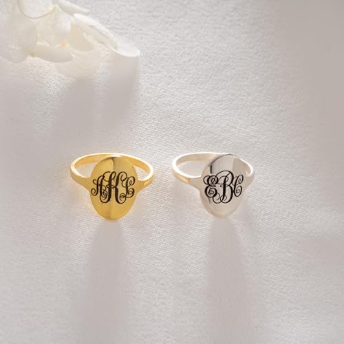 Sterling Silver Monogram Rings for Women Personalized Initial Signet Ring for Women, Christmas Gift for Her, Hidden Name Jewelry Custom Monogrammed Name