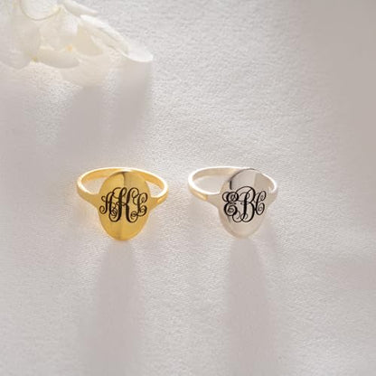 Sterling Silver Monogram Rings for Women Personalized Initial Signet Ring for Women, Christmas Gift for Her, Hidden Name Jewelry Custom Monogrammed Name