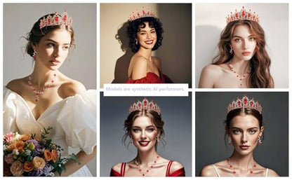 Kamirola Tiaras and Crowns for Women,Tiaras Earrings Necklace, Crystal Bridal Jewelry Set, Costume Party Halloween Prom Pageant Jewelry for Women(TR45) - color: Gold Red