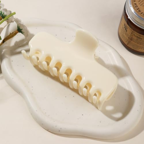 Ivyu 4-Inch Large Rounded Rectangle Hair Claw Clip for Women, Strong Hold | Smooth rounded teeth and a strong spring provide a secure hold for full updos on fine to medium hair. - color: Milk white