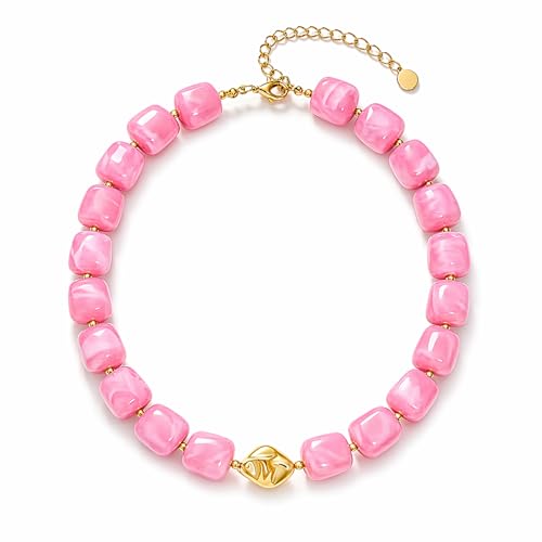 Dopamine Necklace UV Reactive Colorful Rainbow Beaded Necklace Dopamine Jewelry Set Color Changing Mood Necklaces Bracelet Earrings Summer Beach Vacation Gift for Women - color: A13:pink beads