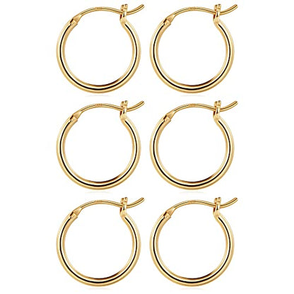 M MOOHAM Hoop Earrings for Women, Hypoallergenic 14K Gold Plated Earrings | Gold Plated Hoop Earrings Set for Sensitive Ears, Earring Stack for Women Trendy, Jewelry Gifts Lightweight 13-60mm - color: 3pairs-15/15/15mm-Gold-plated