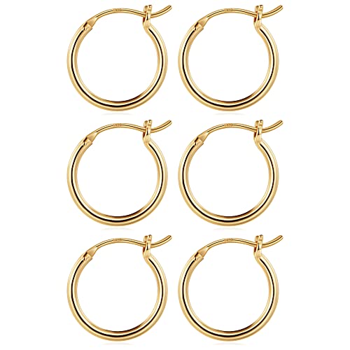 M MOOHAM Hoop Earrings for Women, Hypoallergenic 14K Gold Plated Earrings | Gold Plated Hoop Earrings Set for Sensitive Ears, Earring Stack for Women Trendy, Jewelry Gifts Lightweight 13-60mm - color: 3pairs-15/15/15mm-Gold-plated