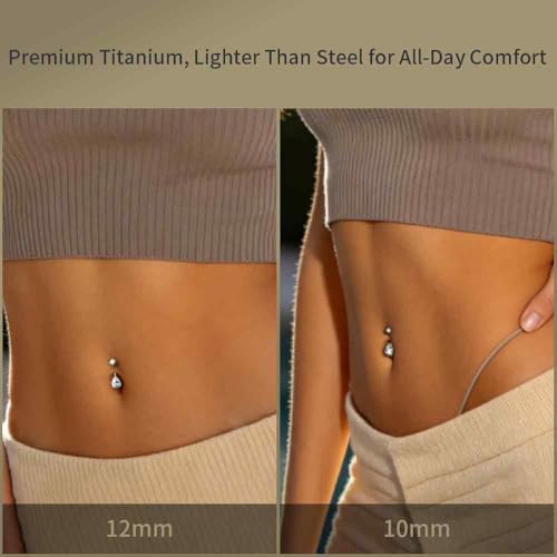 Titanium Floating Belly Button Rings 14G, ASTM F136 Implant-Grade Curved Barbell, Internal Thread with 6mm Teardrop Gems, Sparkle Navel Piercing Jewelry, 10mm/12mm Length - color: Teardrop Gold-Clear CZ, size: 1/2"(12mm)