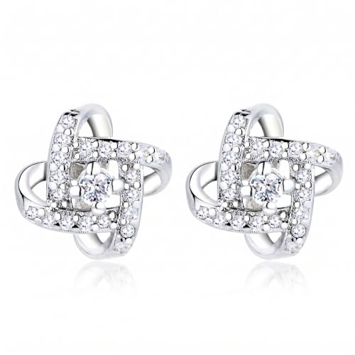Amy & Annette Sterling Silver Love Knot Stud Earrings with Crystals | Hypoallergenic Aretes de Plata Para Mujer | 925 Sterling Silver Earring | Stud Earrings for Women | Lightweight - color: Clear