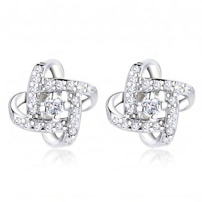 Amy & Annette Sterling Silver Love Knot Stud Earrings with Crystals | Hypoallergenic Aretes de Plata Para Mujer | 925 Sterling Silver Earring | Stud Earrings for Women | Lightweight - color: Clear