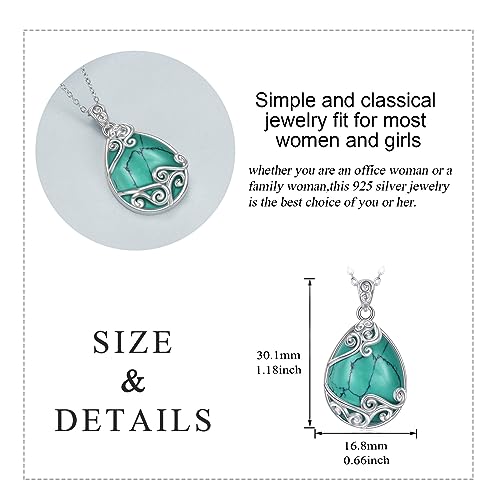 YAFEINI 925 Sterling Silver Moonstone Necklace Filigree Teardrop Pendant Necklace Jewelry for Women Girls - color: Q-Turquoise
