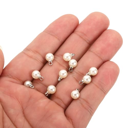 PATIKIL Pearl Charm, 100pcs Pearl Beads Faux Pearl Pendant Charm DIY for Jewelry Making Bracelets Earrings Necklace Crafts - color: Silvery Beige, size: 6mm