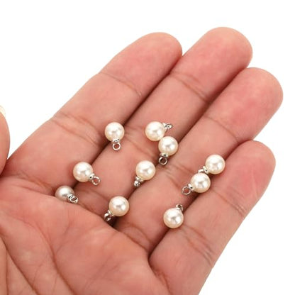 PATIKIL Pearl Charm, 100pcs Pearl Beads Faux Pearl Pendant Charm DIY for Jewelry Making Bracelets Earrings Necklace Crafts - color: Silvery Beige, size: 6mm