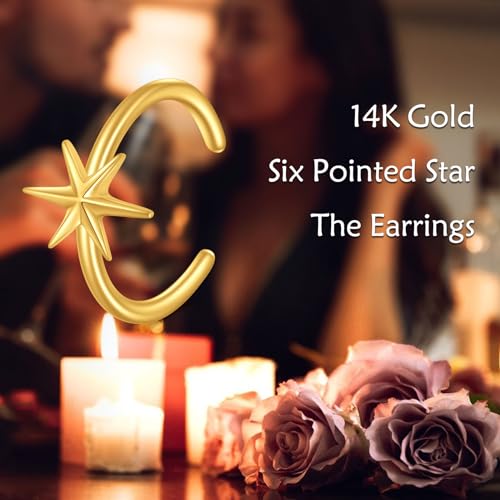 KECHO 14K Gold Ear Cuff Earrings Hypoallergenic Non Piercing Cartilage Earring Jewelry Gifts for Women - style: Star