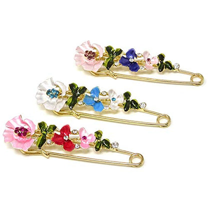 "Honbay 3PCS Stylish Chic Flower Brooch Large Safety Pins for Sweaters, Shawls, Collars, Dresses and Most Clothes"
