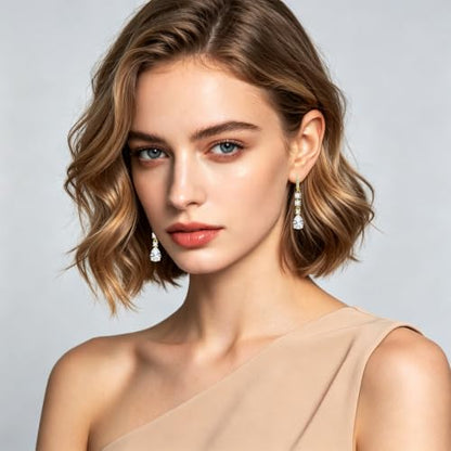 Dangle Earrings for Women, 14K Gold Plated Long Tassel Zircon CZ Huggie Drop Earrings, Trendy Long Chain Earrings for Wedding Party Prom Jewelry Gift - style: Pave CZ