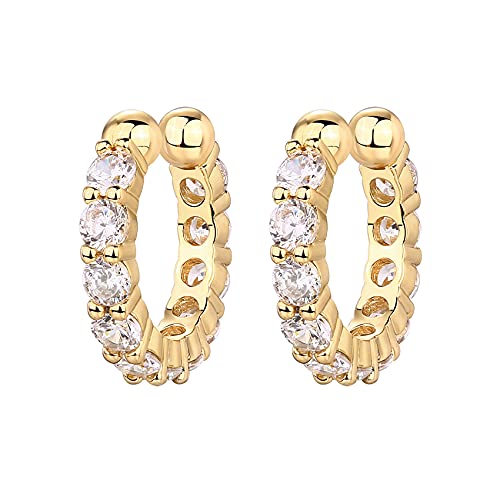PAVOI 14K Gold Plated CZ Ear Cuff Earrings for Women, Clip On Cartilage | Hypoallergenic Huggie Ear Cuffs with Cubic Zirconia - style: CZ - Wide