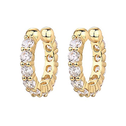 PAVOI 14K Gold Plated CZ Ear Cuff Earrings for Women, Clip On Cartilage | Hypoallergenic Huggie Ear Cuffs with Cubic Zirconia - style: CZ - Wide