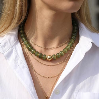 Badu Colorful Chunky Beaded Choker Necklace, Acrylic Colorful Bead Statement Necklaces, Adjustable Summer Beach Jewelry Gift for Women - color: Olive Green