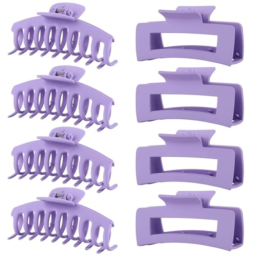 Purple Hair Clips for Women - 8 Pack 4.3 Inch Large Hair Claw Clips for Women Thin Thick Curly Hair, Big Matte Banana Clips,Strong Hold jaw clips - color: Purple