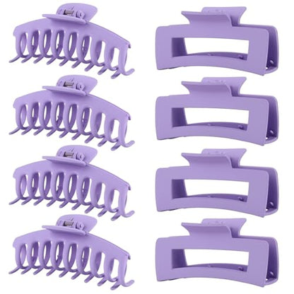 Purple Hair Clips for Women - 8 Pack 4.3 Inch Large Hair Claw Clips for Women Thin Thick Curly Hair, Big Matte Banana Clips,Strong Hold jaw clips - color: Purple
