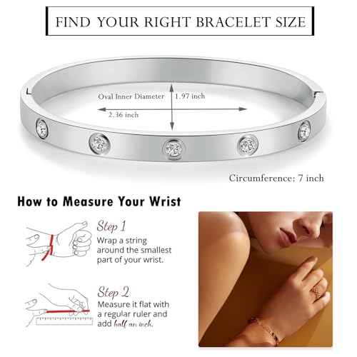 Friendship Love Bracelet for Women, 18K Gold Plated Titanium Steel Cuff - color: Silver, size: Zircon 7''