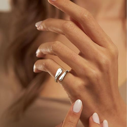 Non Tarnish Gold Chunky Rings for Women, 14K Gold Plated Statement Dome Rings Stacking Silver, Adjustable Mens Eternity Wedding Band Mixed Metal Jewelry Size 3-13 - color: Silver, size: 6, style: Open Twist Band