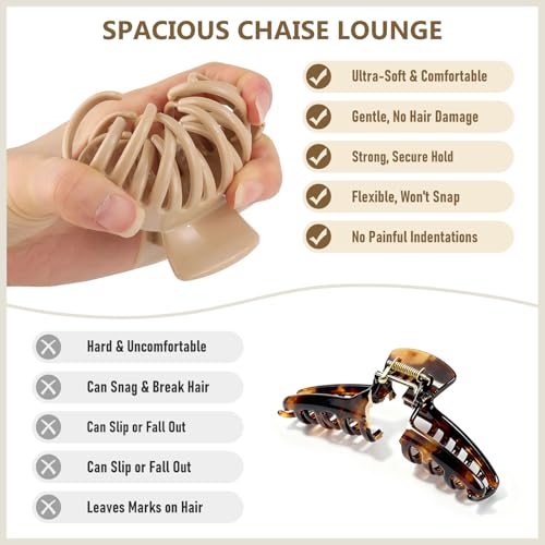 4 Pack Silicone Flexible Hair Claw Clips - Nonslip Large Bendable Soft Claw Clip for Women, Silicone Hair Clips Hair Accessories - color: Beige+Khaki