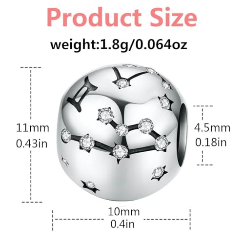 Constellation Charm 925 Sterling Silver Birthstone Bead for Pandora Charms Bracelet-Gift for Anniversary Birthday Christmas Day - color: Gemini（5.21-6.21）