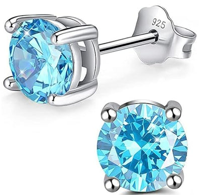 Adabele Authentic Sterling Silver Birthstone Stud Earrings 6mm 8mm Cubic Zirconia Imitation Diamond Gemstone Hypoallergenic Nickel Free Tarnish Resistant Women Fine Jewelry - color: March, size: 8mm/2 Carat/Large